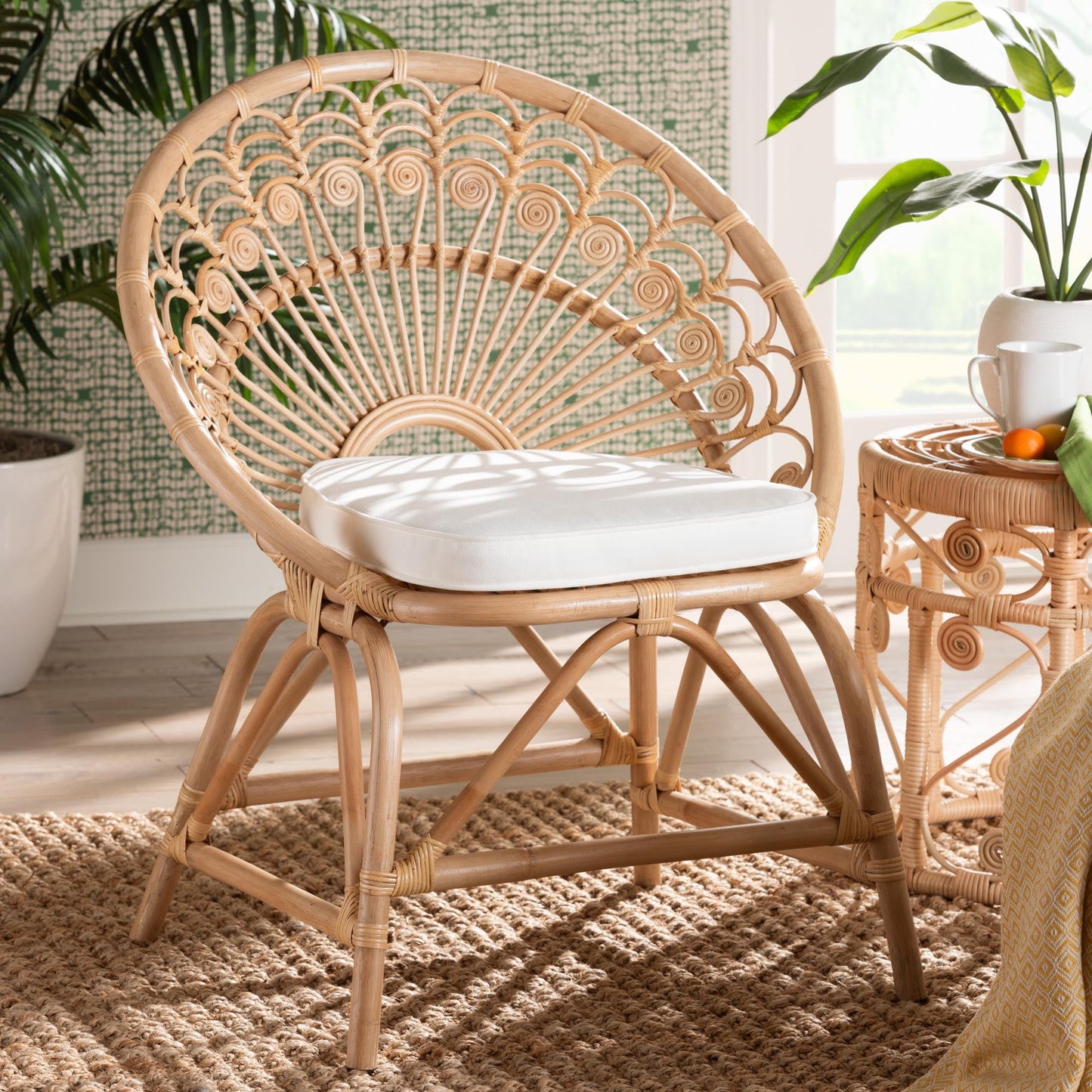 bali & pari Abriella Rattan BOHO Peacock Chair, Natural Brown