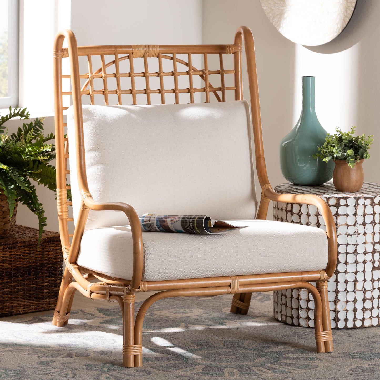 bali & pari Helina Boho Accent Chair, Light Honey
