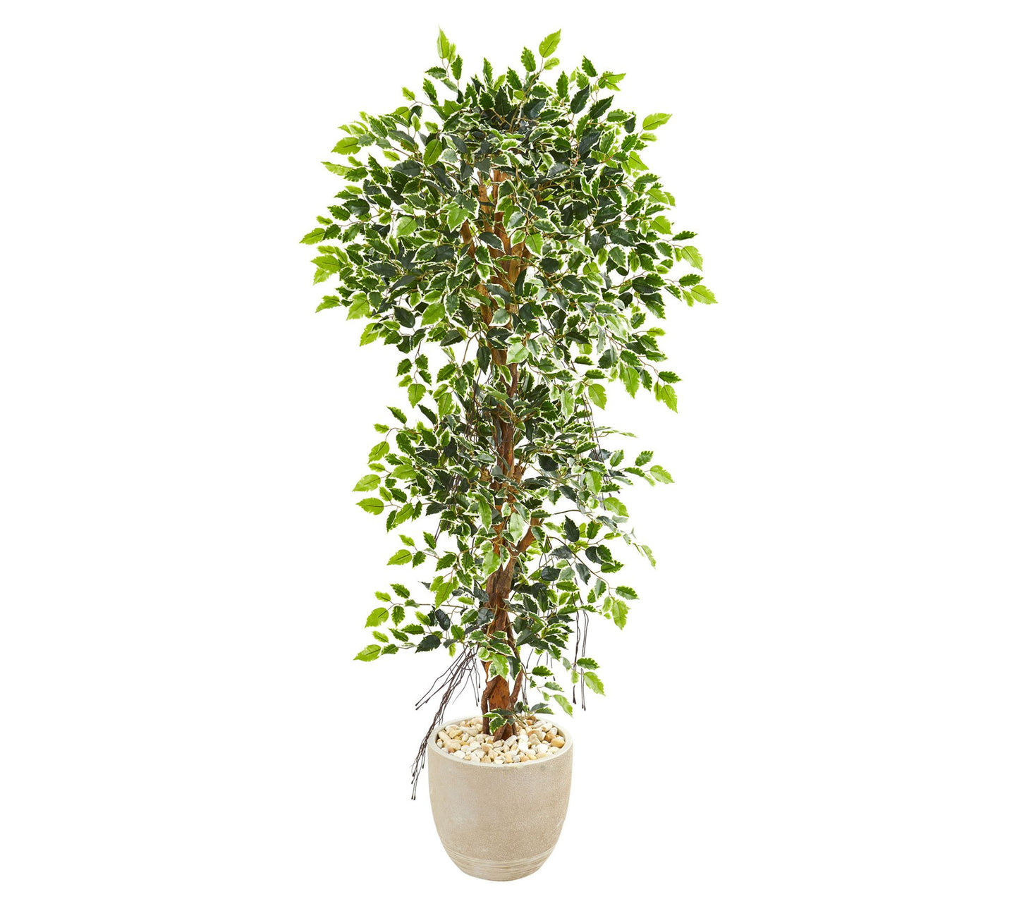 63in. Elegant Ficus Artificial Tree in Sandstone Planter