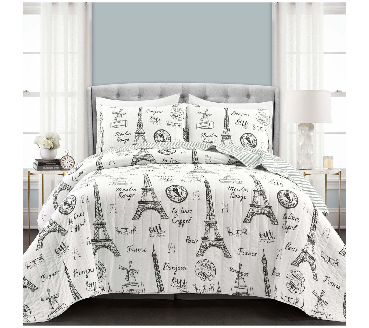 Lush Decor Paris Bonjour Reversible Cotton KG Quilt