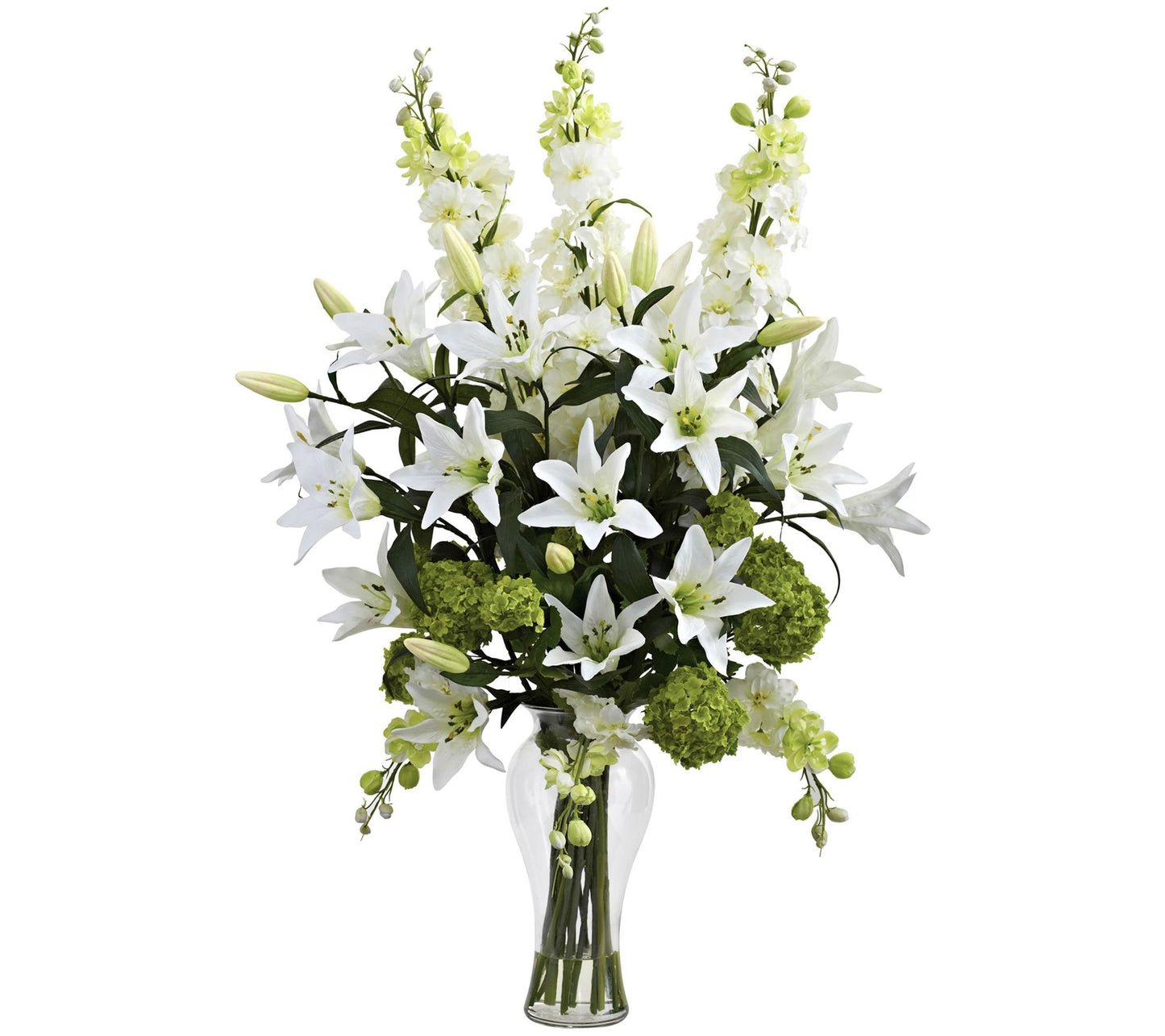 Lily, Delphinium & Hydrangea Arrangement by Nearly Natural