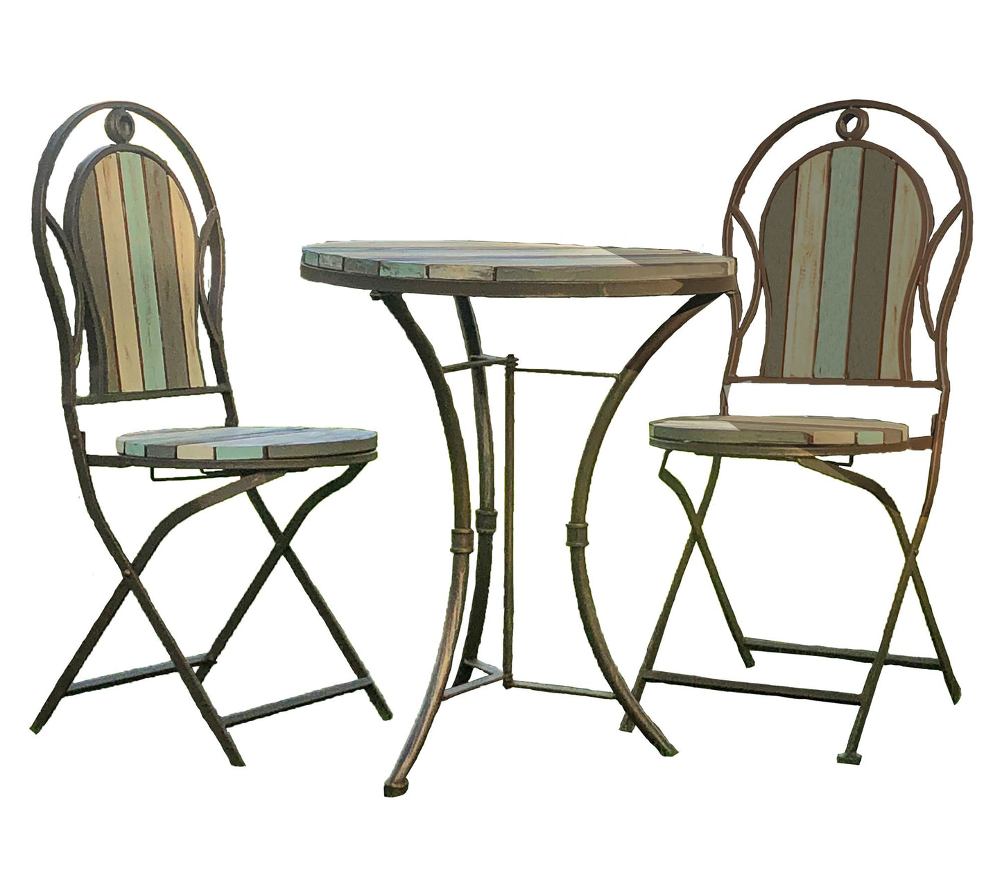 Backyard Expressions Colorful Wooden Slats Garden Bistro Set