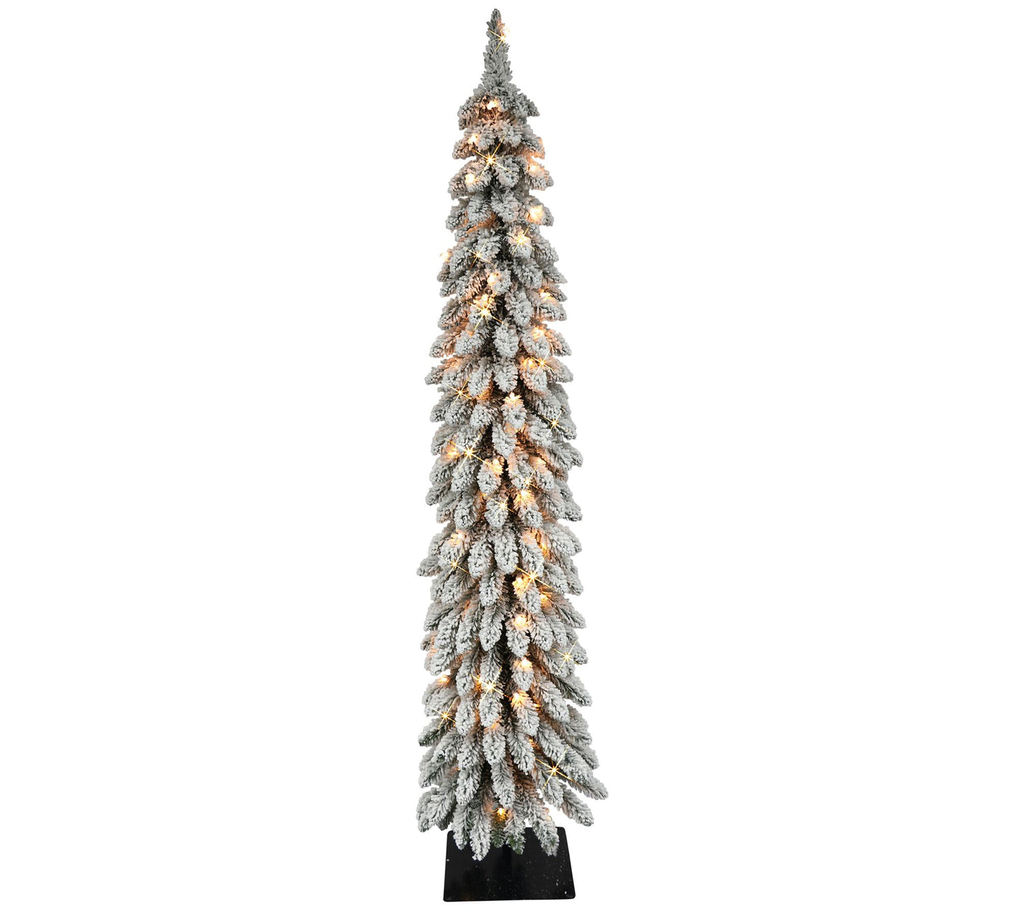 6' PreLit Flocked Alpine Pencil Christmas Treelear Lights