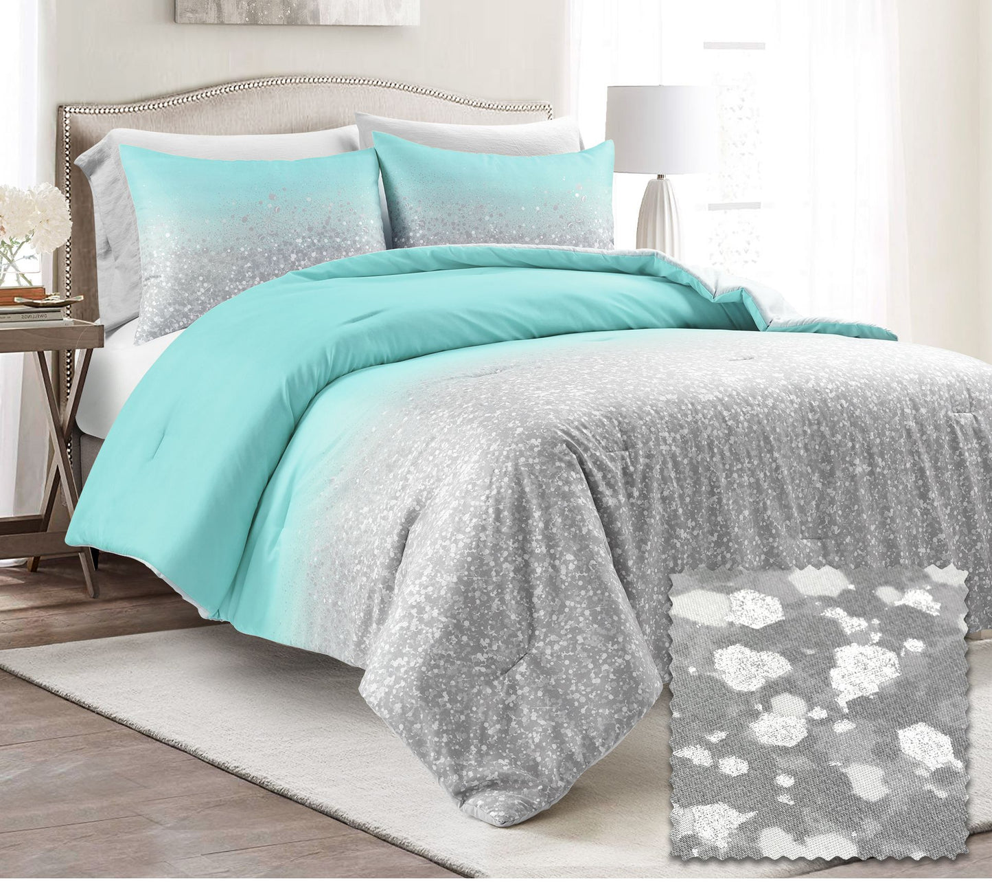 Lush Decor Glitter Ombre Metallic Print Comforter 5-Pc F/Q