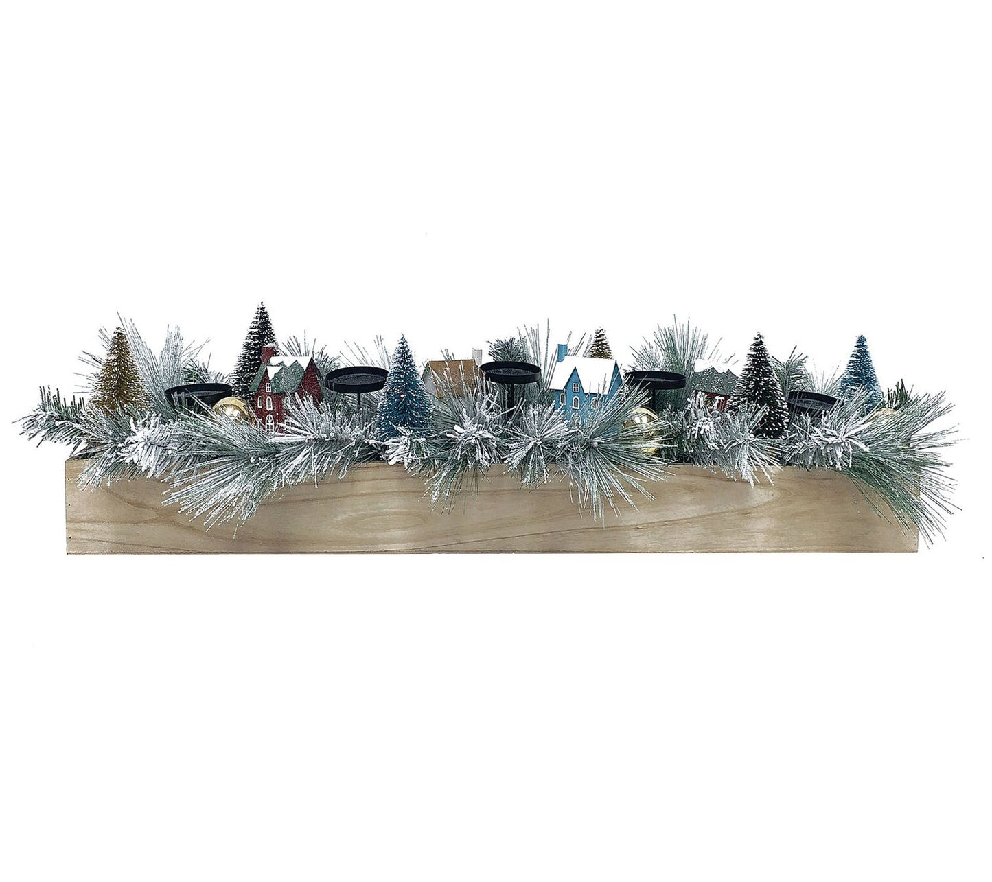 FHF 42" Christmas Ball/Glitter Brush Tree/House, 5X Pillar