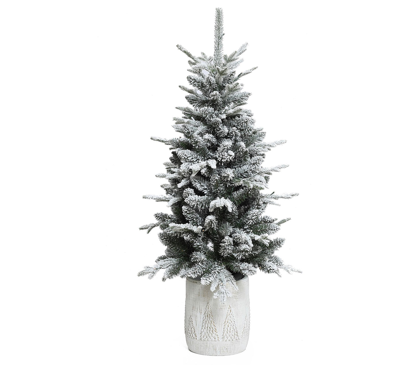 LuxenHome 4' Pre-Lit Flocked Potted Artificial Christmas Tree