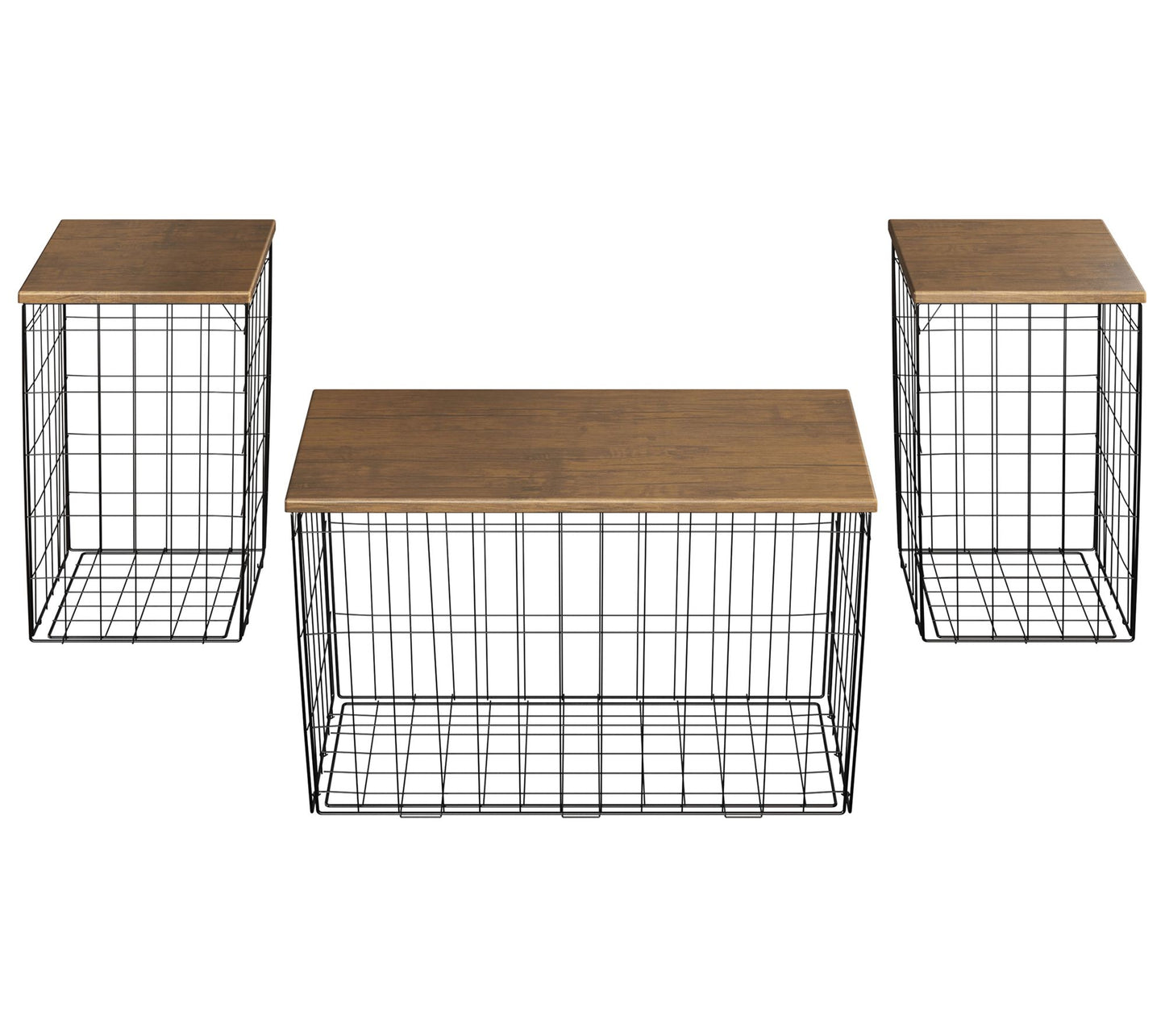 Lavish Home 3 Set Living Room Tables Metal Basket Storage