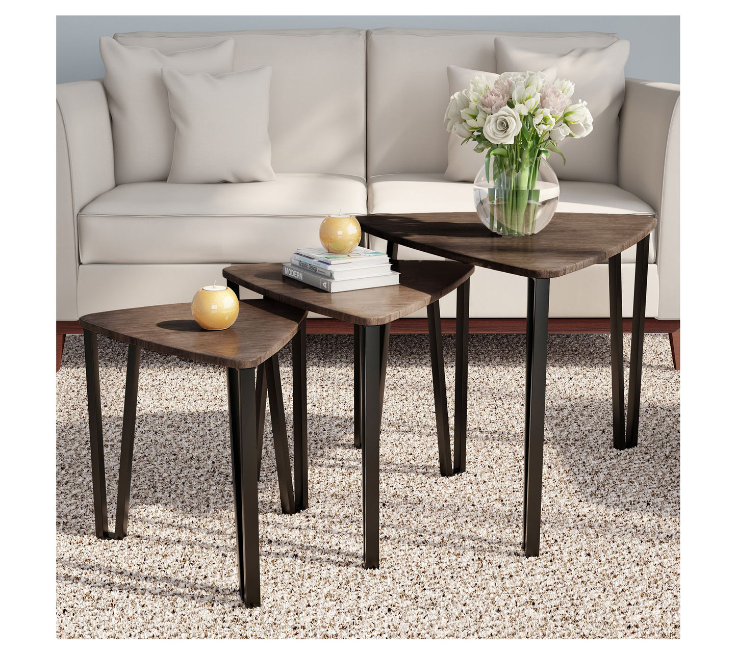 Lavish Home 3 Modern Woodgrain-Look Nesting Coffee Tables