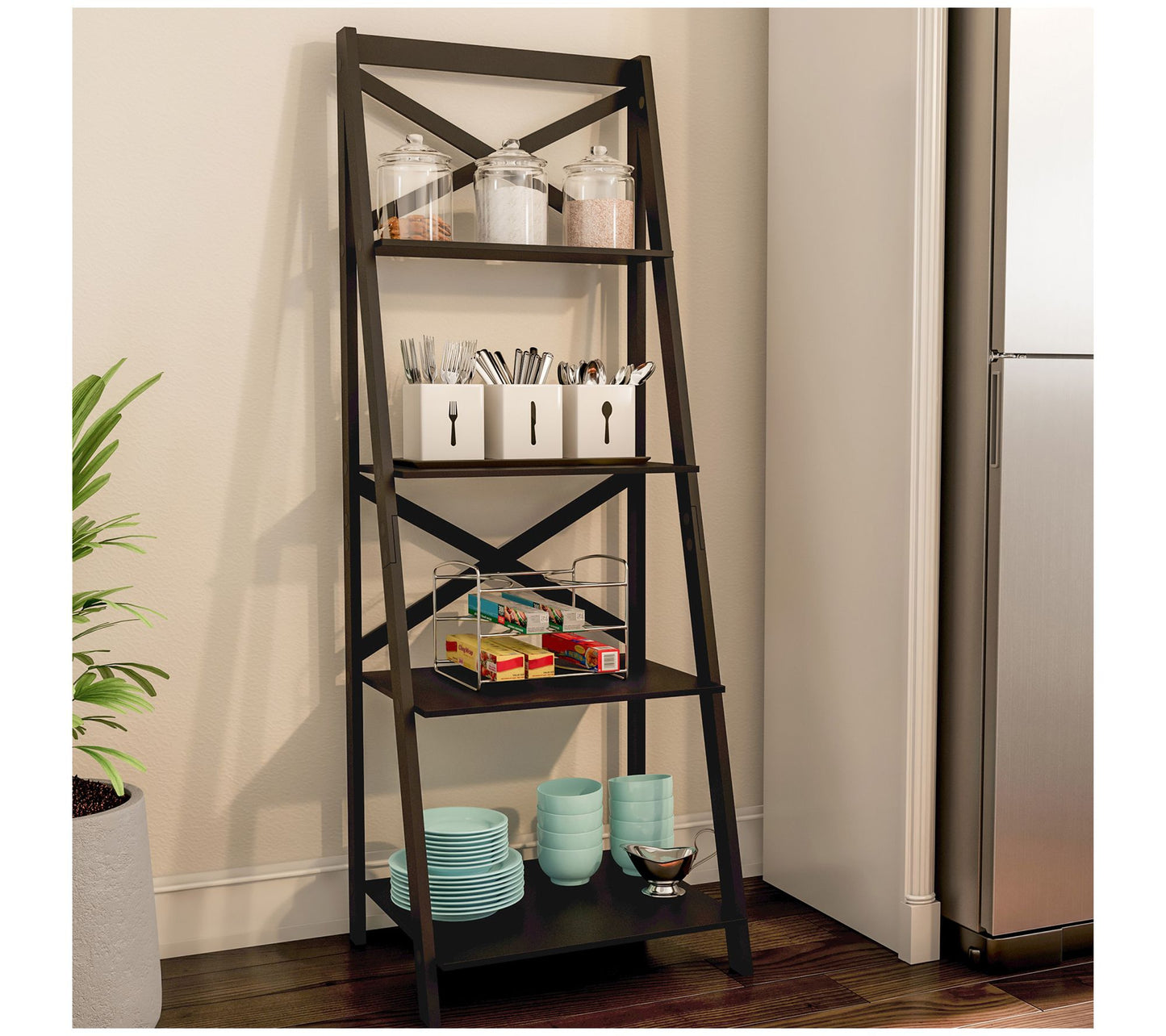 Lavish Home 2 Free Standing Wooden 4-Tier Ladder Bookshelf