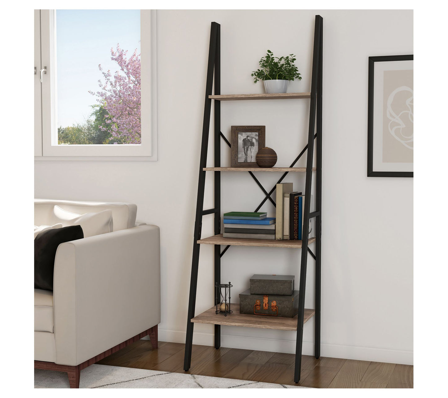 Lavish Home 4-Tier Ladder Bookshelf Freestanding X-Back Frame