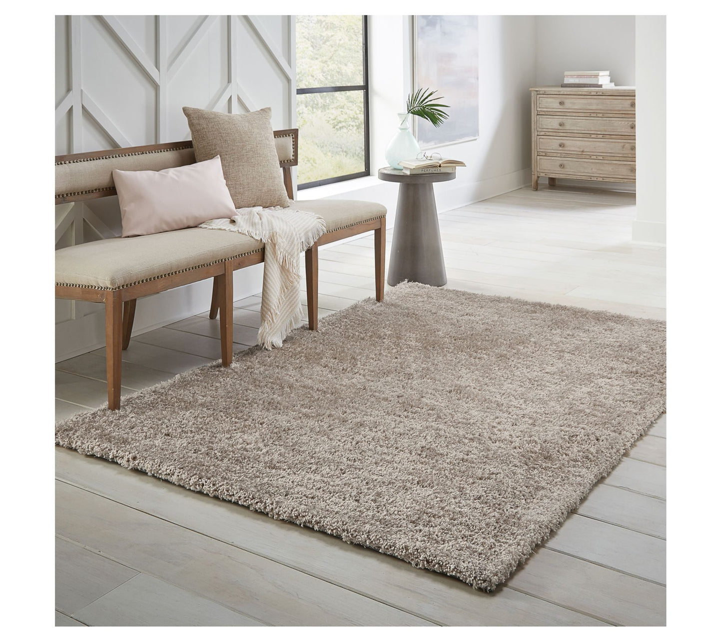 Linden Place Beige Gray Tonal Abstract Shag 5'x 7' Rug