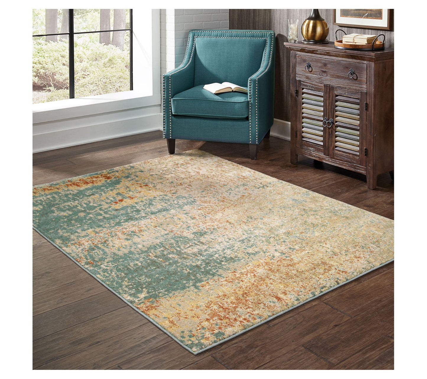 Linden Place Blue Distressed Abstract Modern 5' 3"x7'3" Rug