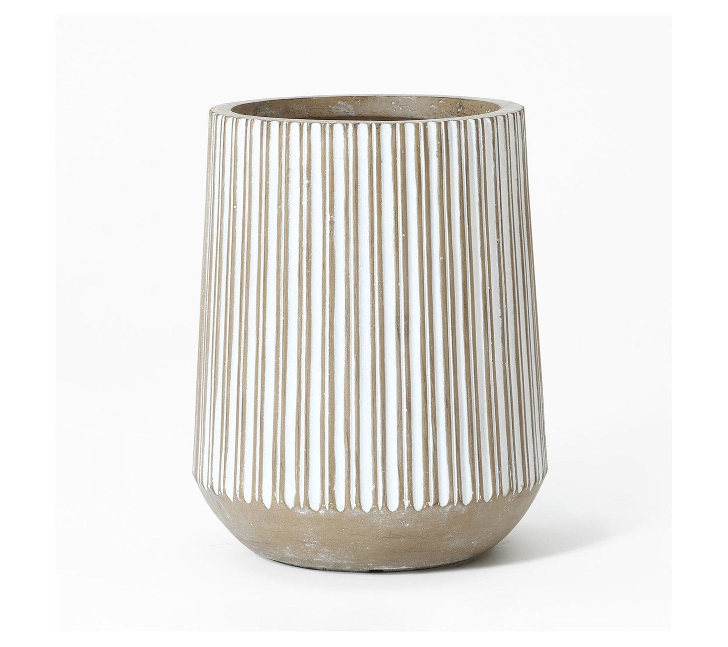 LuxenHome 17.1" Round Brown and White Striped MgO Planter