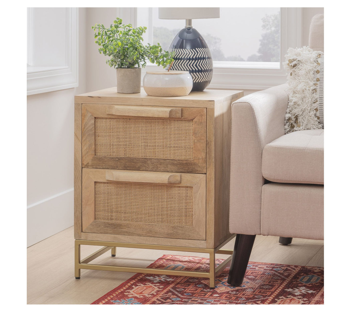Linon Home 18"W Natural Rattan 2-Drawer Cabinet Side Table