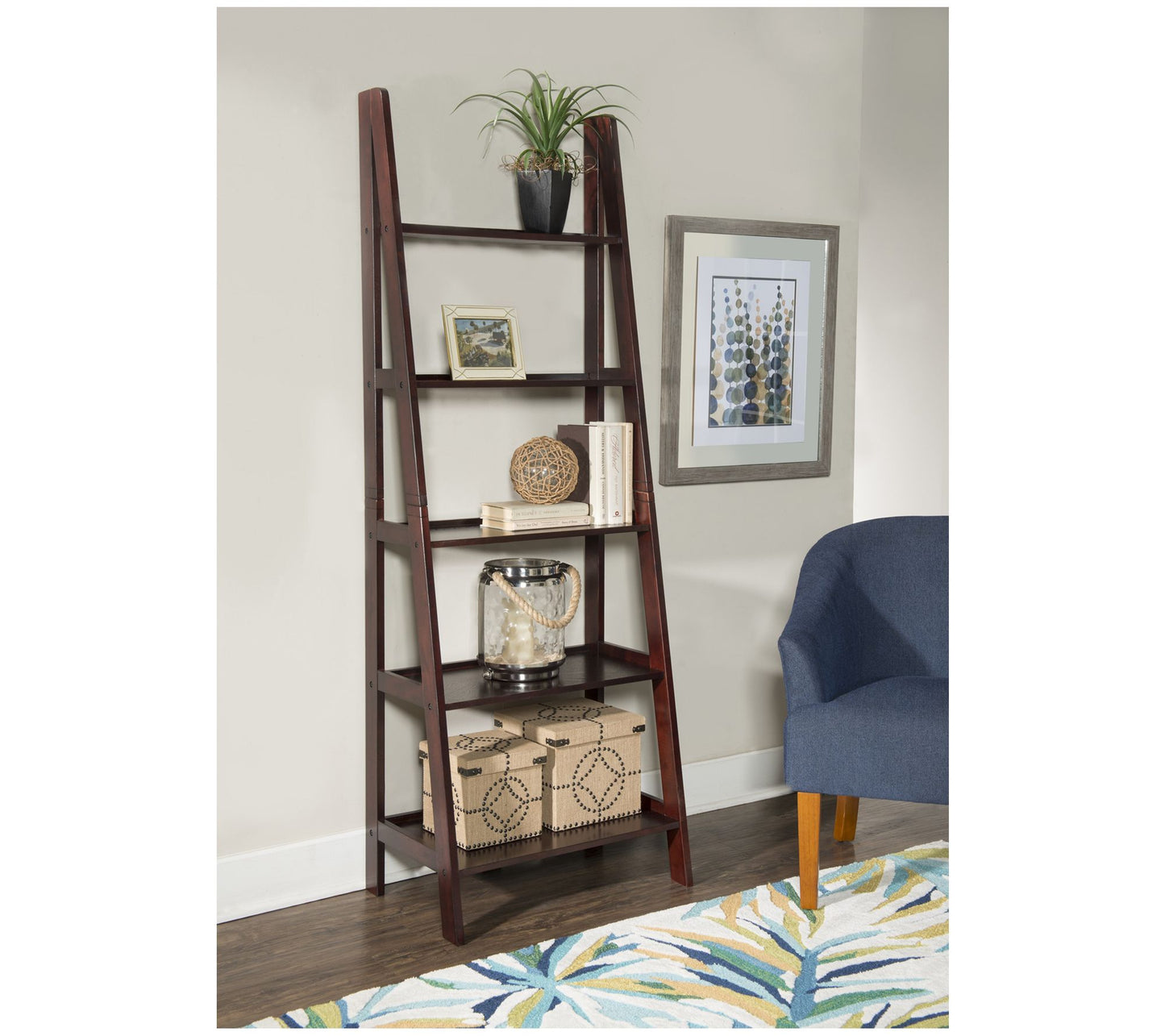 Linon Home Mircea 5-Shelf Ladder Bookshelf