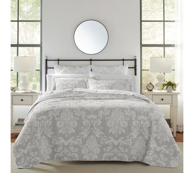 Laura Ashley Venetia Grey Full Queen Quilt-ShamSet