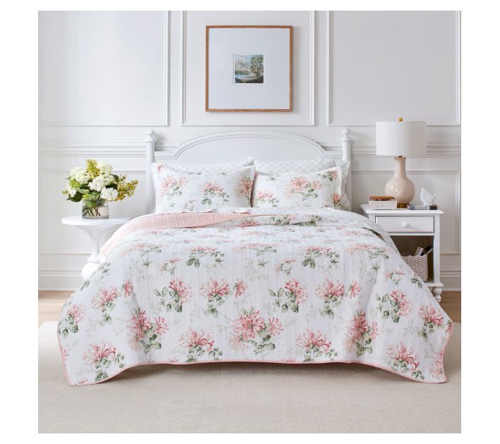 Laura Ashley Honeysuckle Pink Full Queen Quilt-Sham Set
