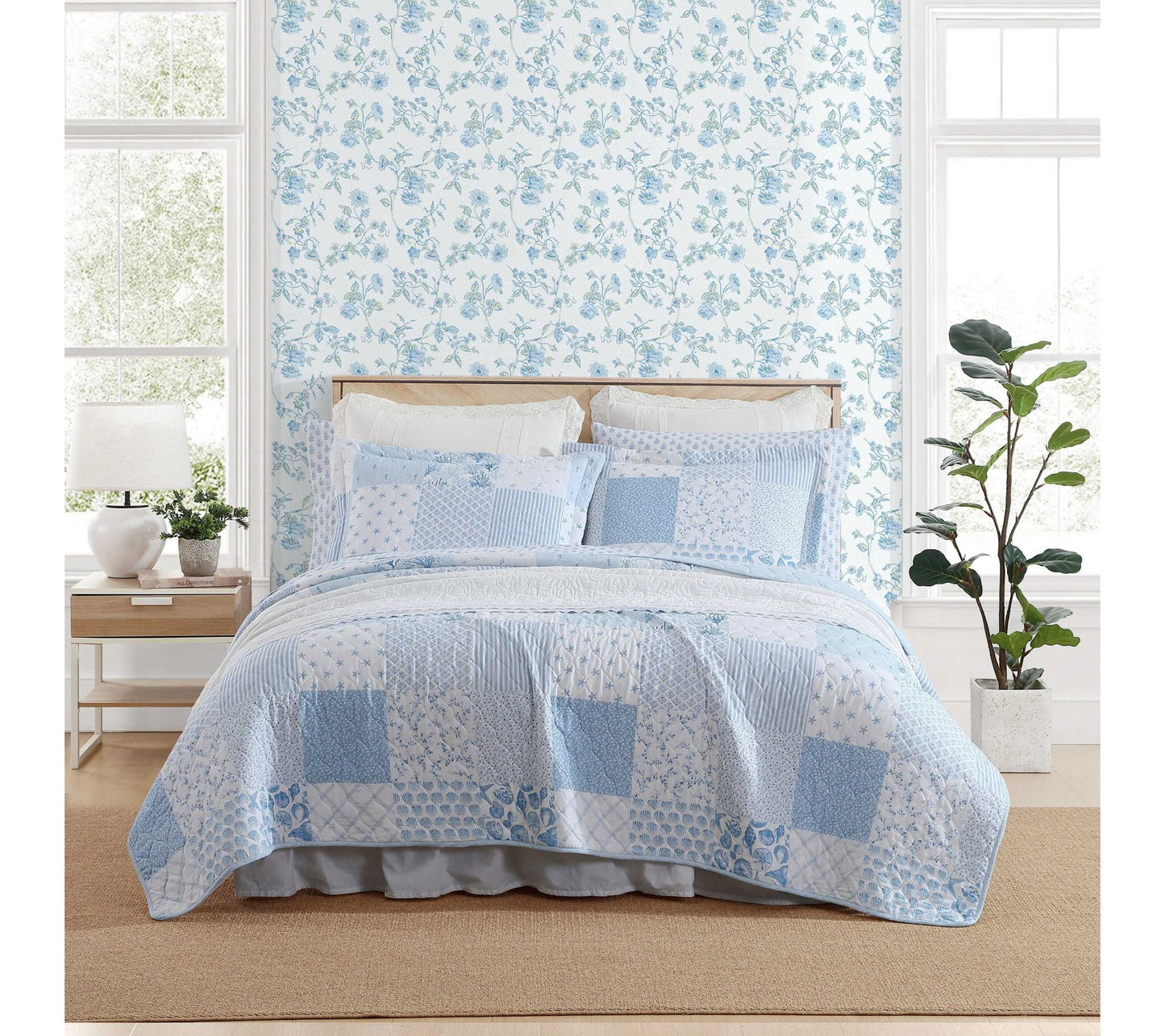 Laura Ashley Colleens Coastal Patchwork King Quilt Sham Set