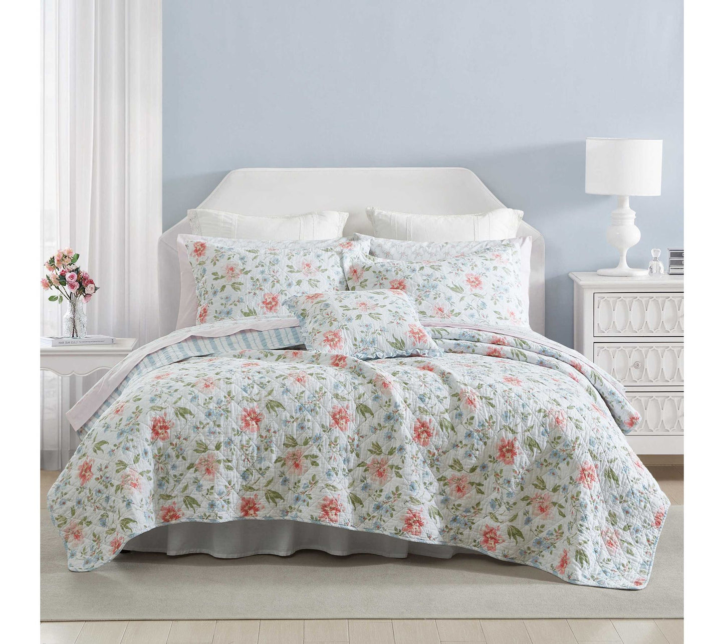 Laura Ashley Emilie Pink King Quilt Sham Set