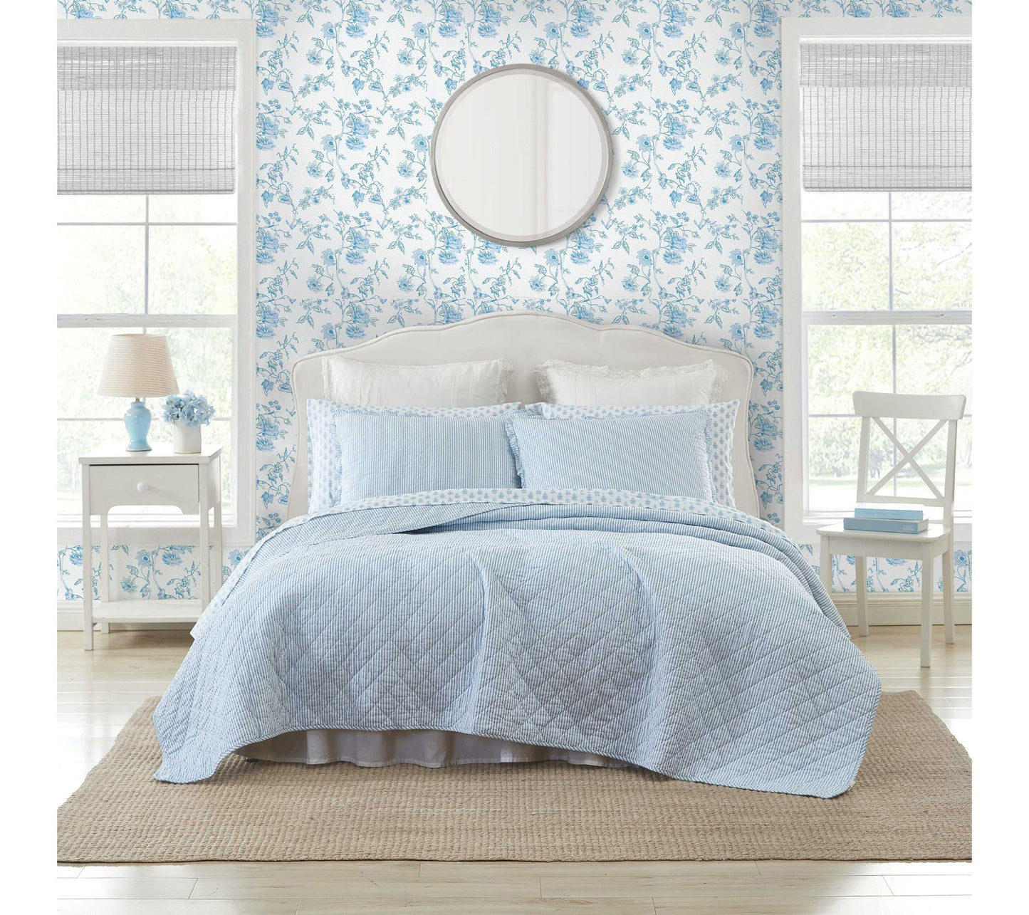 Laura Ashley Oxford Stripe Blue King Quilt ShamSet