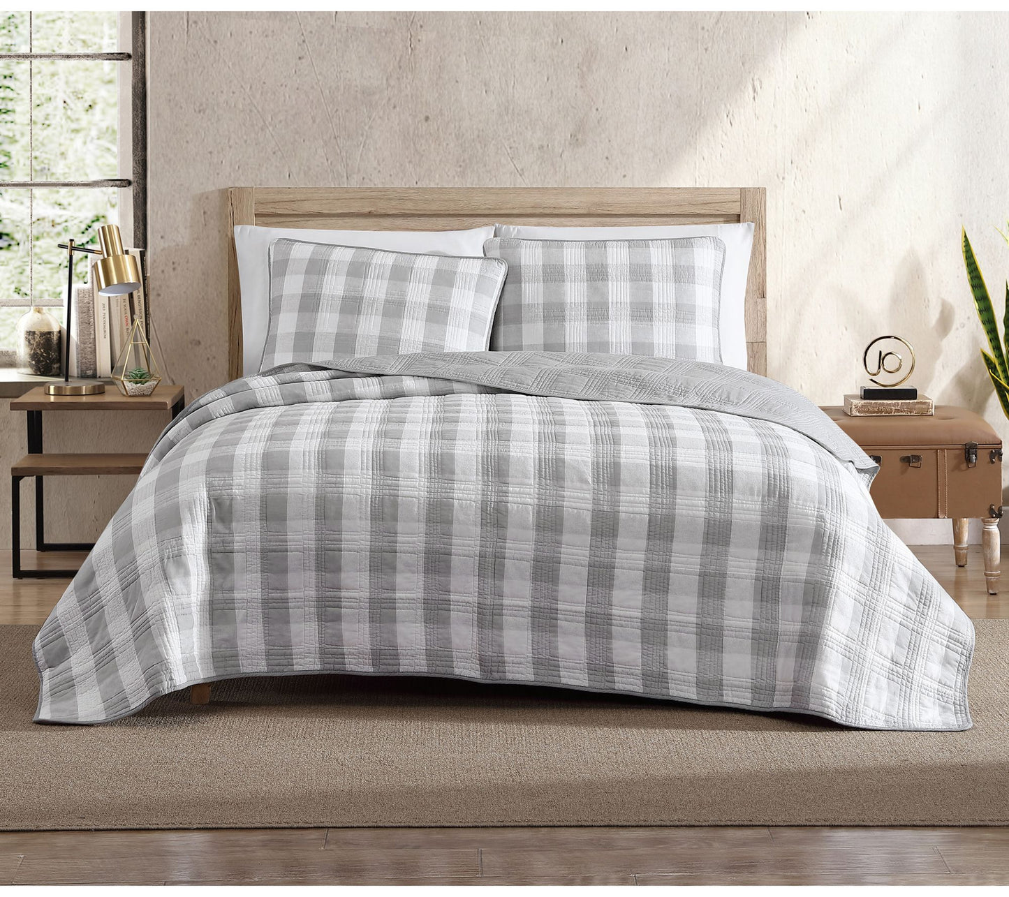 Eddie Bauer Lakehouse Plaid Grey King Quilt Sham Set