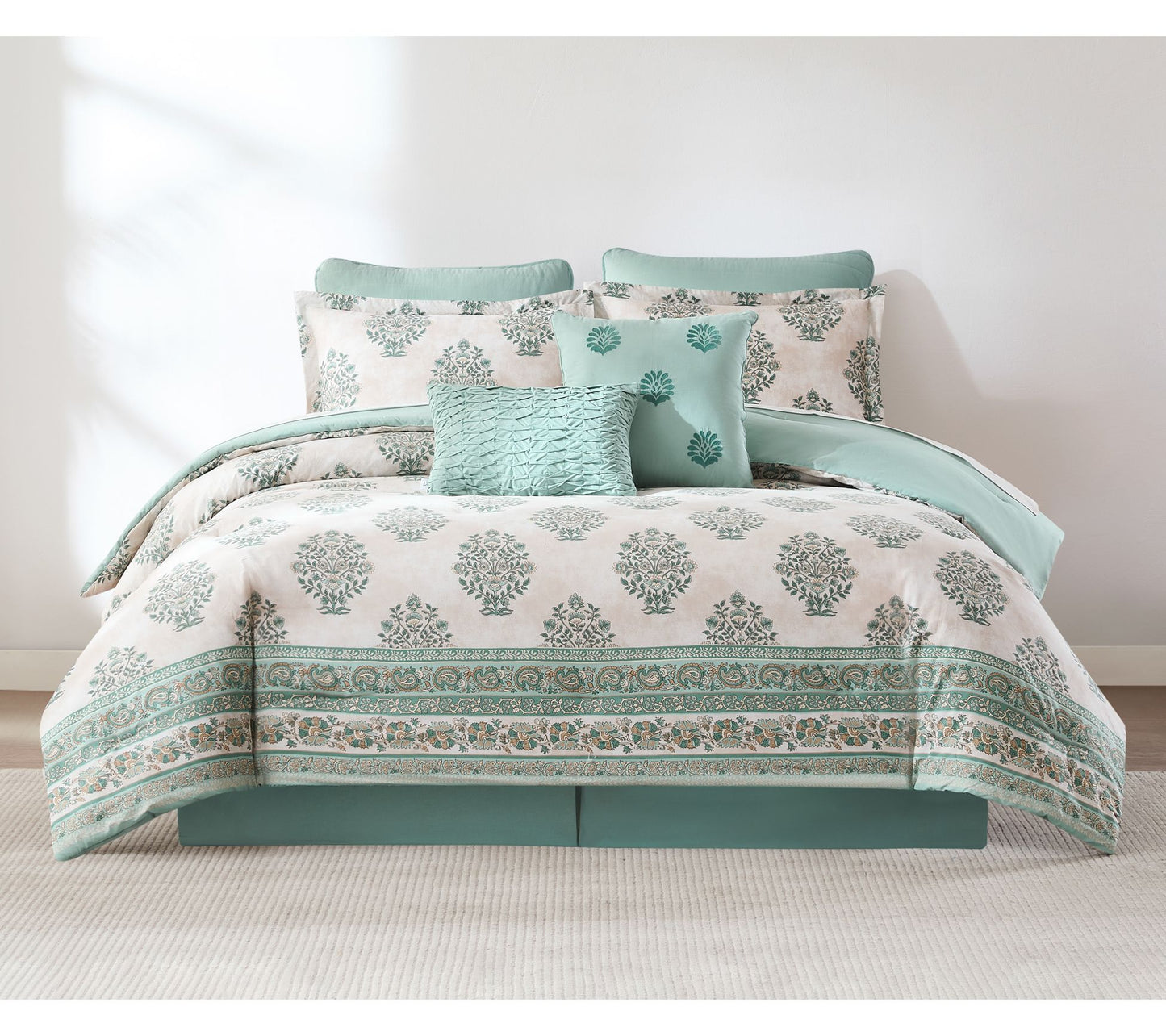 Lush Decor Sofia Flower Block Cotton Comforter8Pc Set Queen