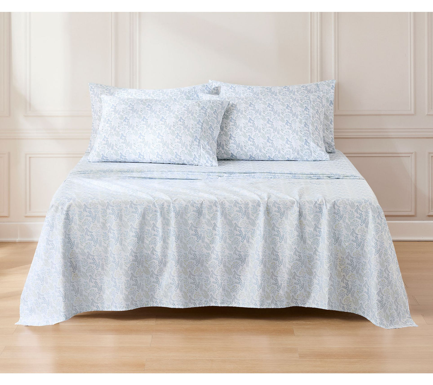 Lush Decor Botanical Leaf and Floral Sheet SetBlue 6Pc Queen