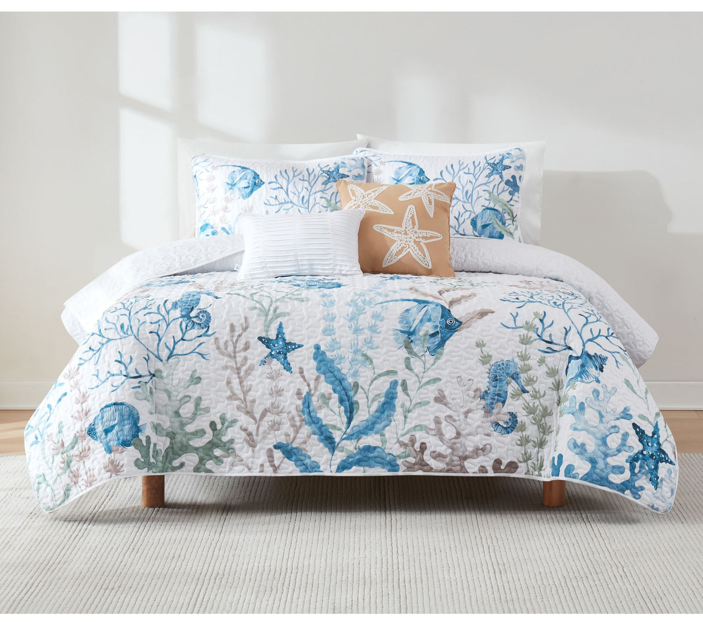 Lush Decor Oceana Watercolor Sea Life Quilt 5PcSet King/Cal K