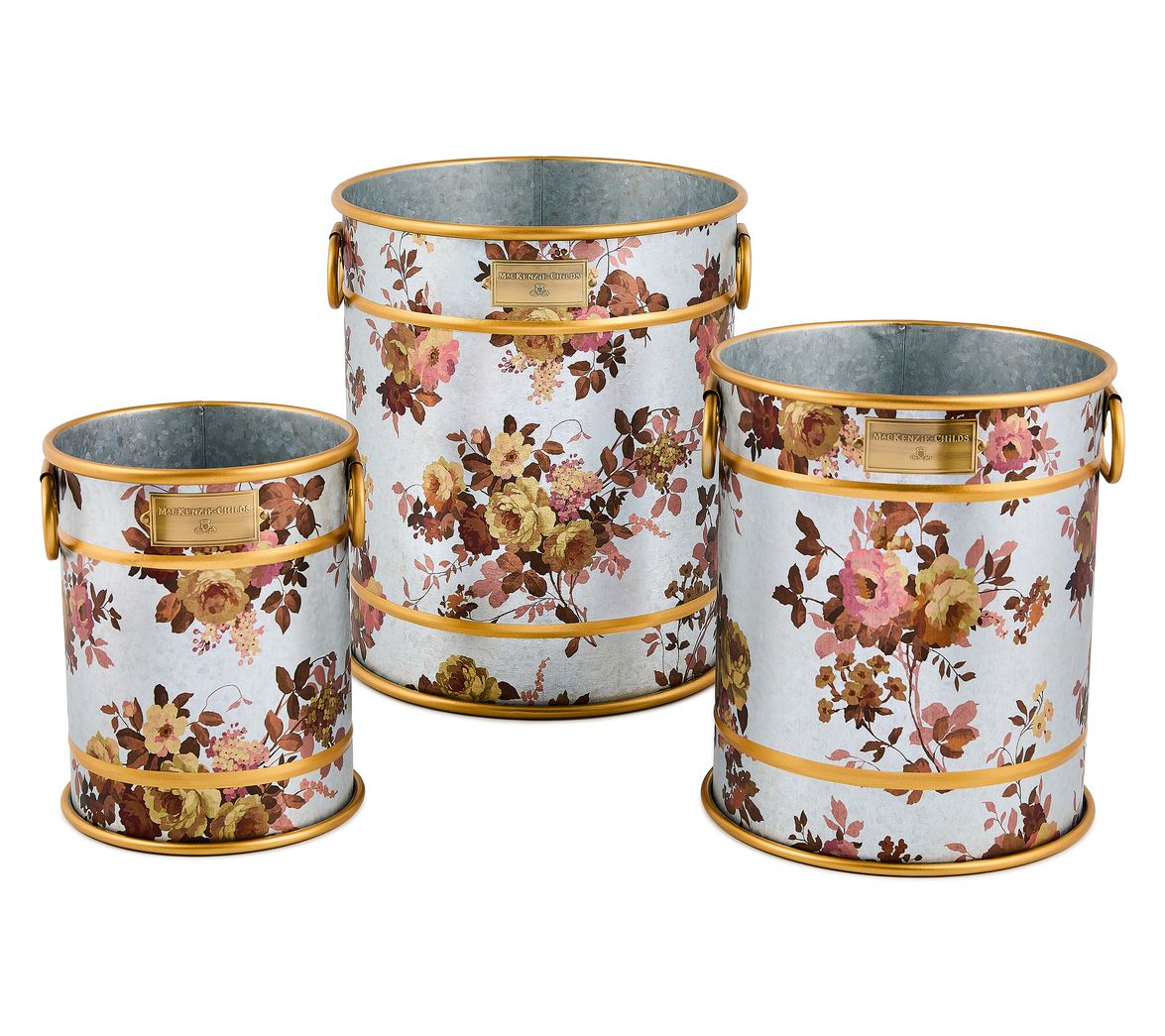 MacKenzie-Childs Wild Rose Galvanized Planters,Set of 3