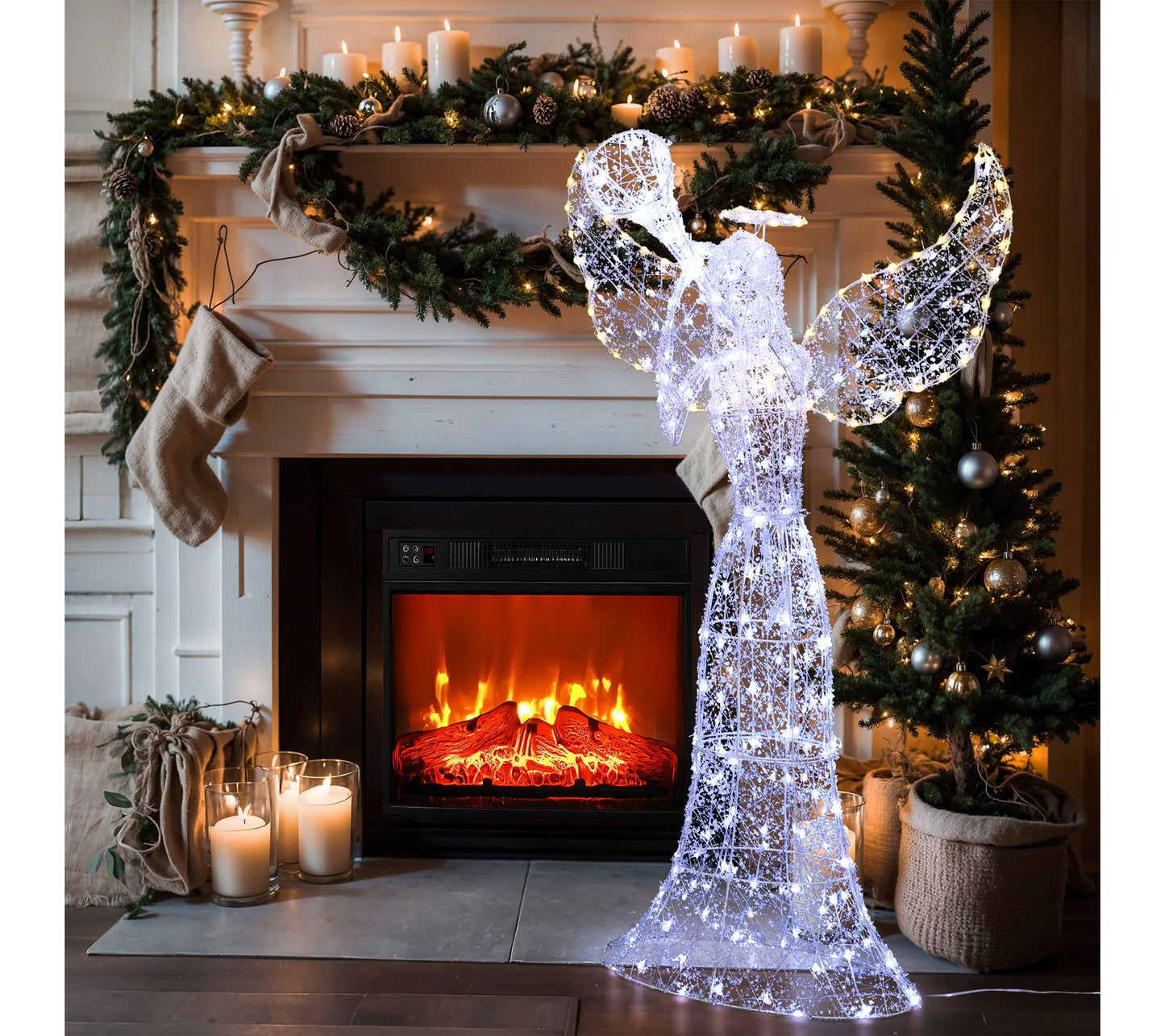 LuxenHome Lighted 5ft Angel Playing Trumpet Xmas Decoration