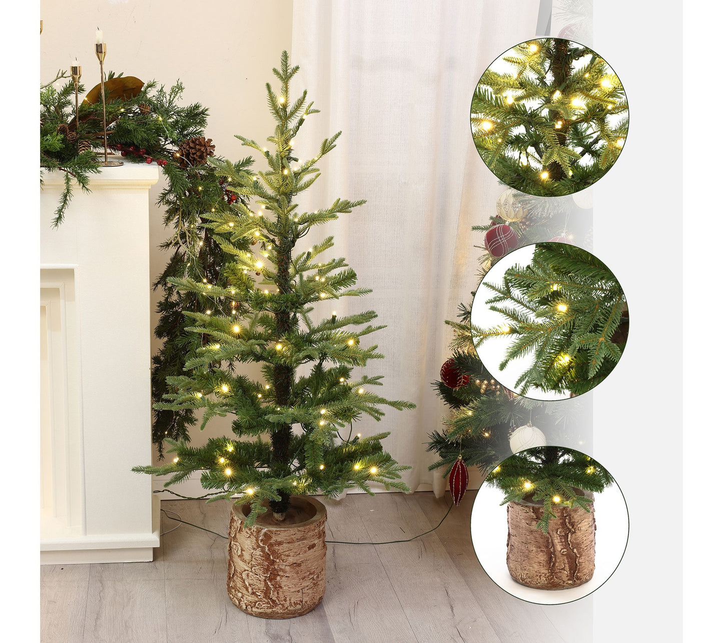 LuxenHome 4ft Pre-Lit Winter Green Artificial Xmax Tree Potted