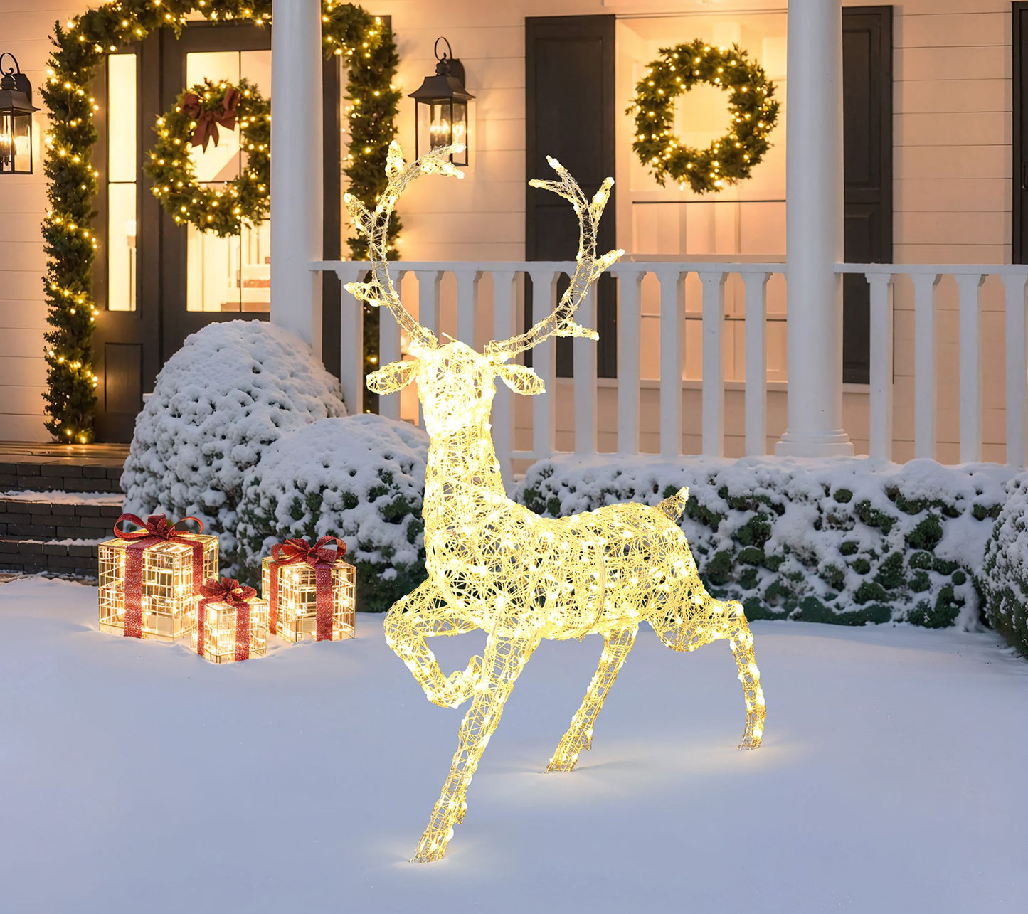 LuxenHome Lighted Christmas Reindeer Decor with Timer
