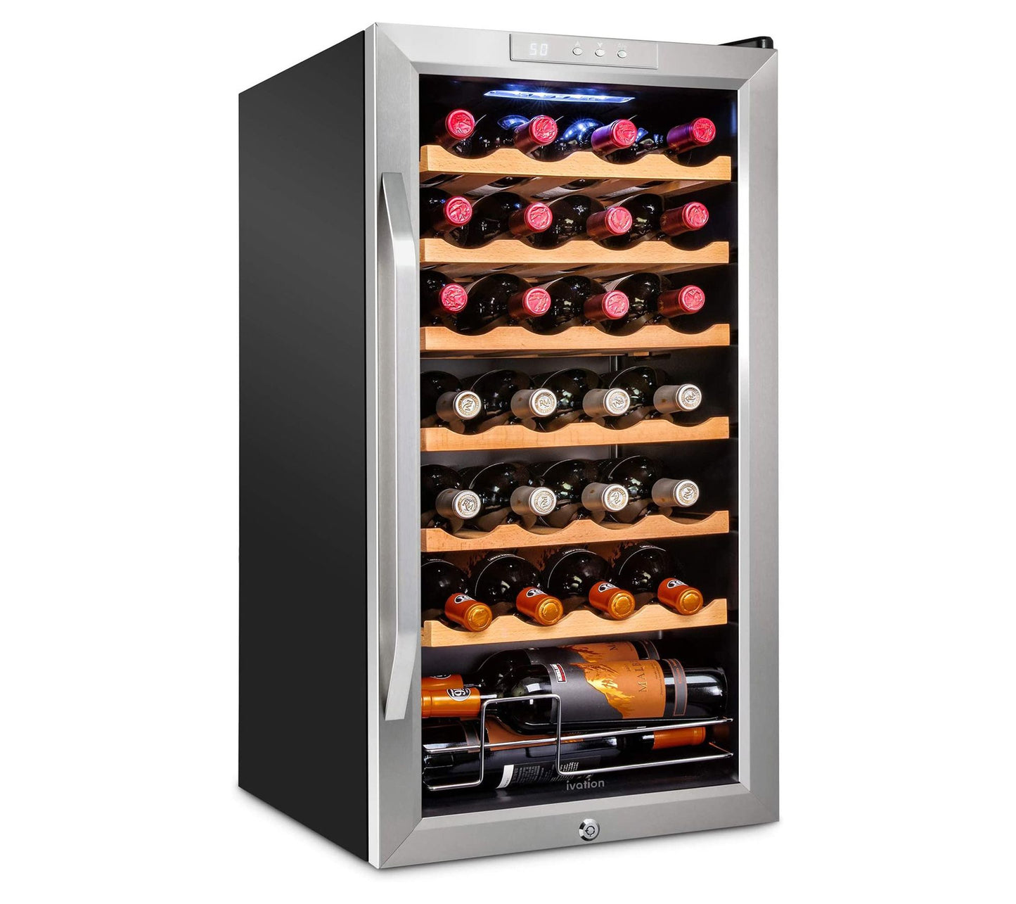 Ivation 28-Bottle Stainless Steel Wine Cooler w /Lock