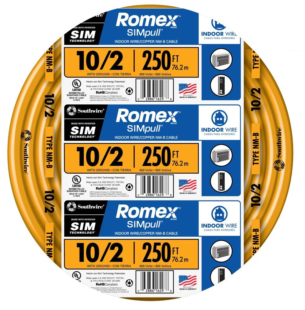 Southwire 250-ft 10/2 Romex SIMpull Solid Indoor CU NM-B W/G Individual Pack (By-the-roll) 28829055