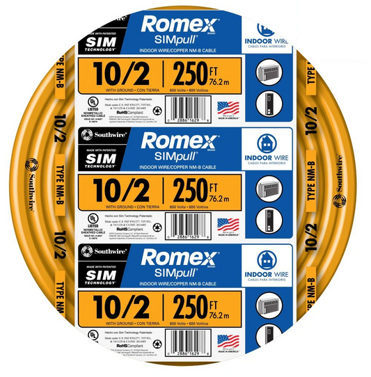 Southwire 250-ft 10/2 Romex SIMpull Solid Indoor CU NM-B W/G Individual Pack (By-the-roll) 28829055