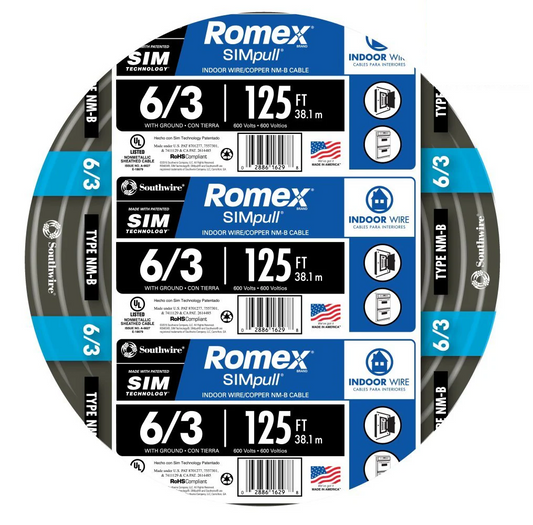 Southwire 125-ft 6/3 Romex SIMpull Stranded Indoor CU NM-B W/G Individual Pack (By-the-roll) 63950002