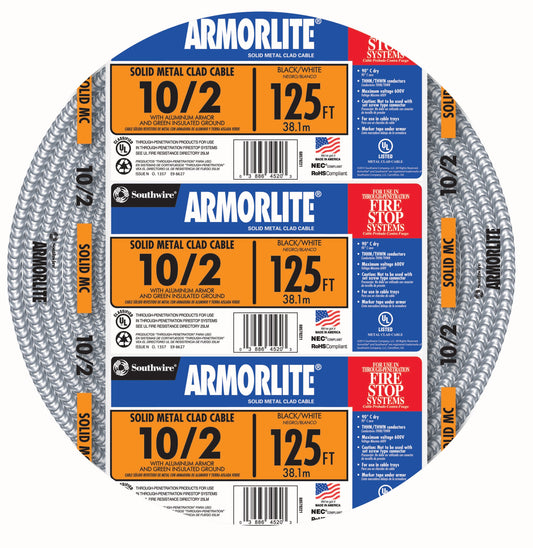 Southwire Armorlite 125-ft 10/2 Solid Aluminum MC (Metal Clad) Cable 68581805