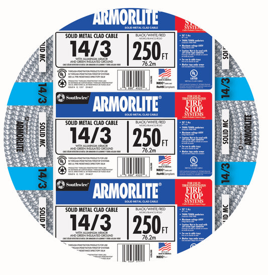 Southwire Armorlite 250-ft 14/3 Solid Aluminum MC (Metal Clad) Cable 68582601