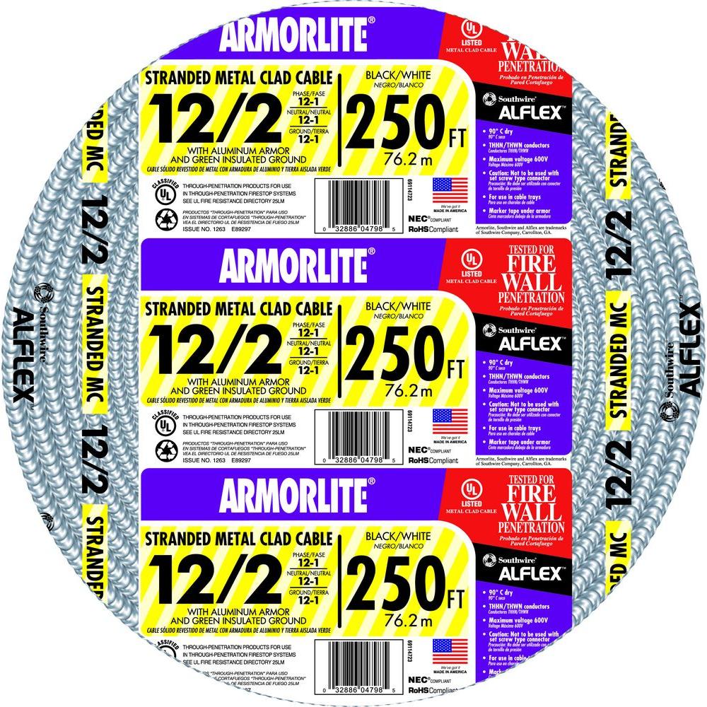 Southwire Armorlite 250-ft 12/2 Stranded Aluminum MC (Metal Clad) Cable 69114701