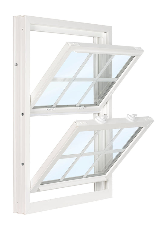 RELIABILT 3500 Series 31-3/4-in x 53-1/2-in White White Vinyl Replacement Double Hung Window Low-E argon Double Pane Glass with Grids (Half Screen Included)