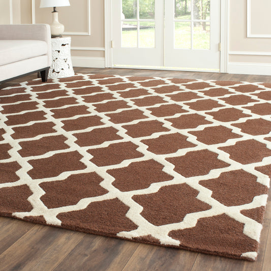Safavieh Cambridge Mosaics 8 x 10 (ft) Tufted Wool Dark Brown/Ivory Rectangular Indoor Trellis Area rug