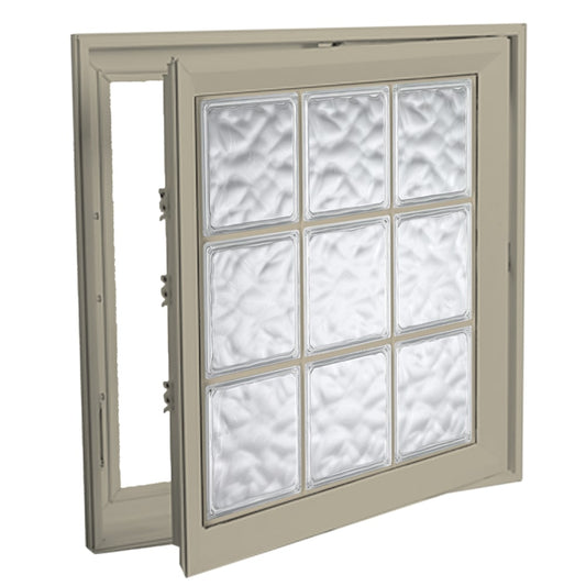 Hy-Lite Wave 21-1/2-in x 21-1/2-in x Tan Right-Handed Vinyl Casement Window Tempered Glass with Grids ( Full Screen Included )