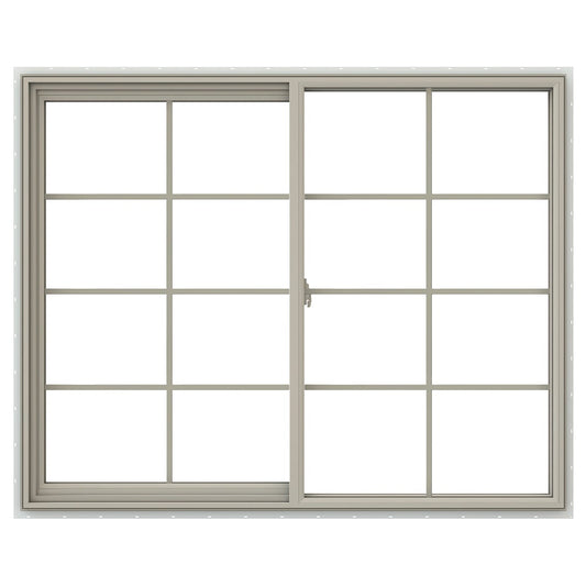 JELD-WEN V-2500 59-1/2-in x 47-1/2-in Desert Sand Exterior Desert Sand Interior Left-Handed Vinyl Sliding Window Annealed Glass with Grids (Full Screen Included)