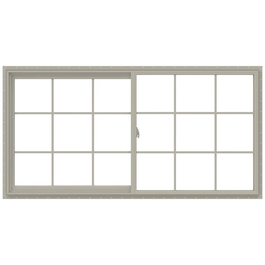 JELD-WEN V-2500 71-1/2-in x 35-1/2-in Desert Sand Exterior Desert Sand Interior Left-Handed Vinyl Sliding Window Annealed Glass with Grids (Full Screen Included)