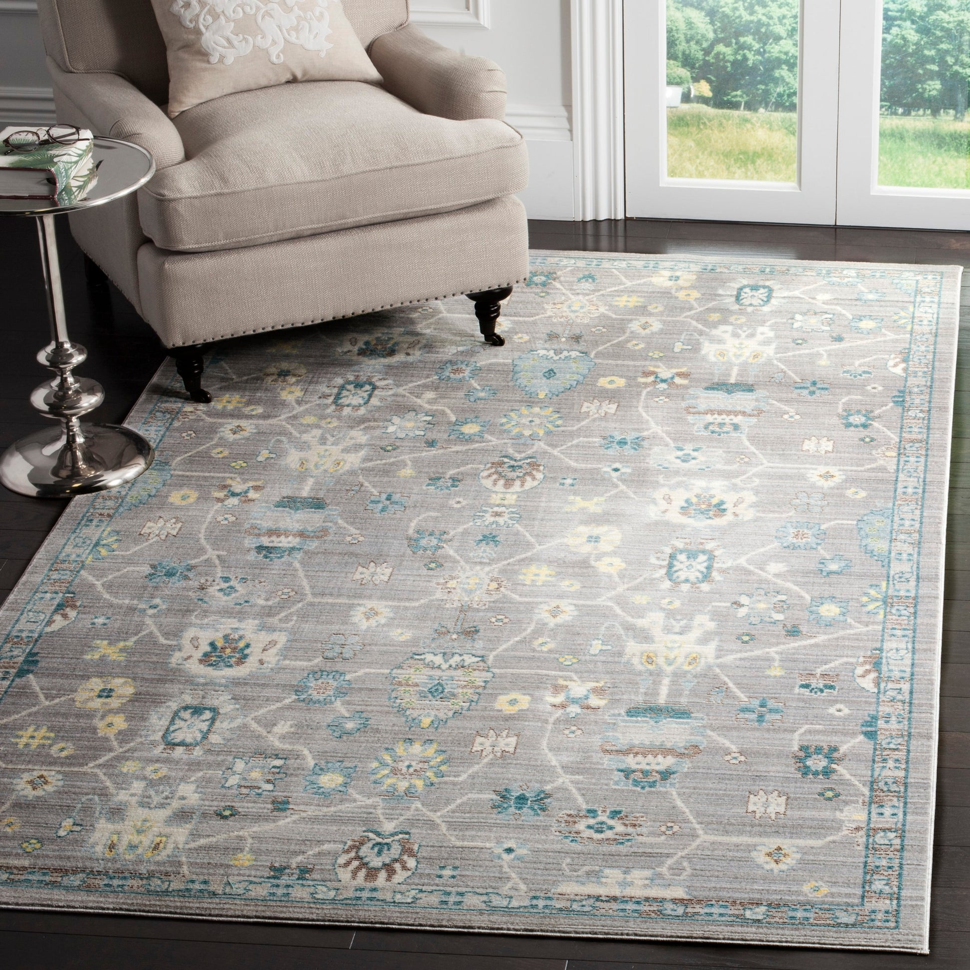 Safavieh Valencia Hollis 9 x 12 (ft) Loomed Gray/Gray Rectangular Indoor Floral/Botanical Vintage Area rug