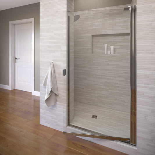 Basco Armon Chrome 26-5/8-in to 28-1/8-in W x 66.0-in H Semi-frameless Clear Glass Pivot Shower door