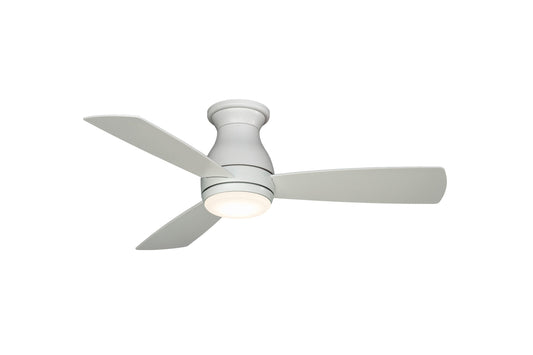 Fanimation Hugh 44-in Integrated LED Outdoor Flush Mount Matte White with Matte White Blades Ceiling Fan With Light - Remote Included ( 3 -Blade ) 1391697