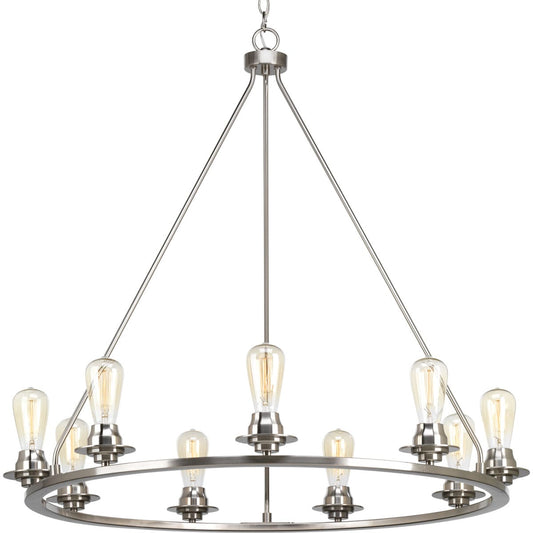 Progress Lighting Debut 9 -Light Brushed Nickel Farmhouse For Use in Bedrooms, Dining Rooms, Foyers, Kitchens, Living Rooms Chandelier 704532