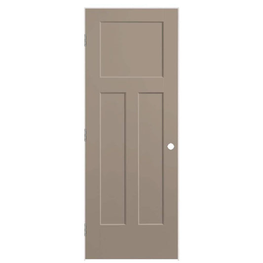 Masonite 36-in x 80-in Sand Piper Hollow core 3-panel craftsman Right hand Smooth Prefinished Molded composite Flat Jamb Single Prehung Interior Door