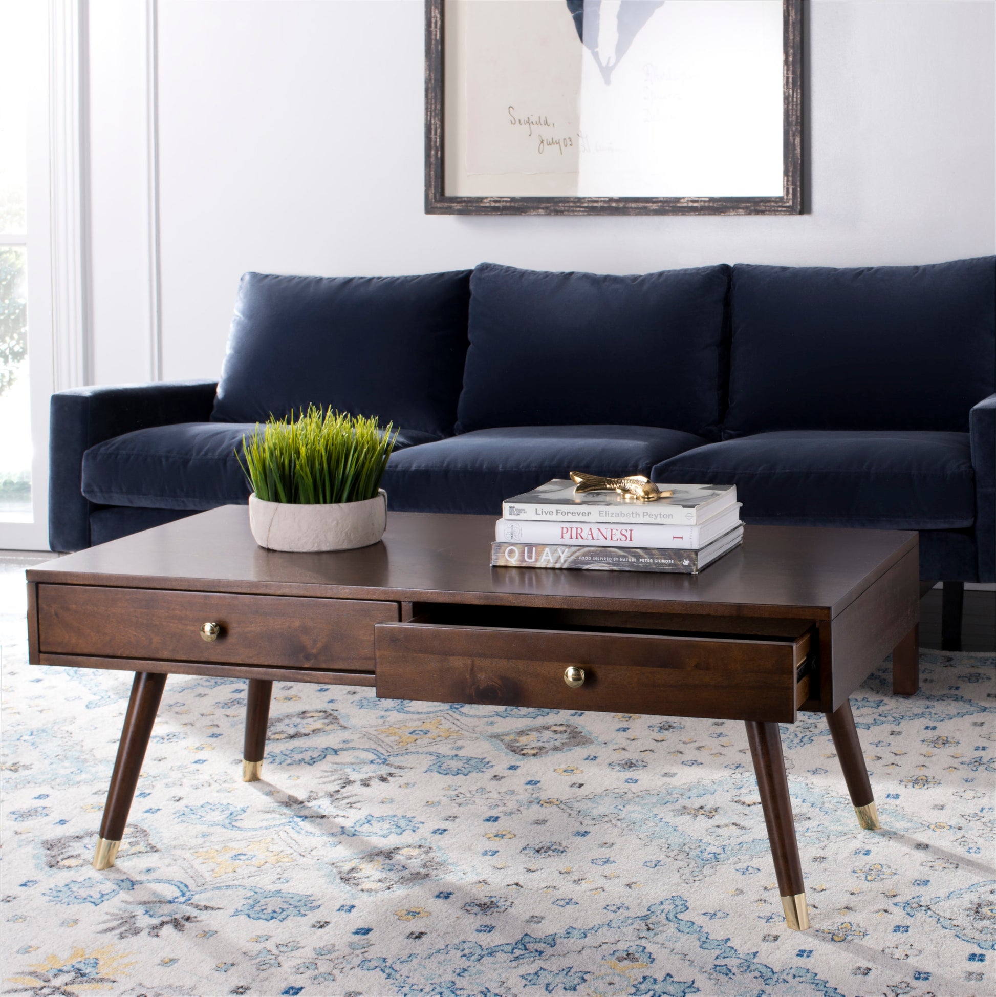 Safavieh Midcentury Wood Brown 48.0-in W x 18.0-in H with Drawers Coffee Table